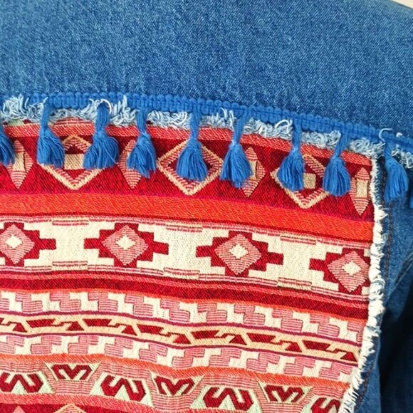 Denim land Paris Collection Women's boho fringe button-up Jean jacket sz large - Picture 9 of 14